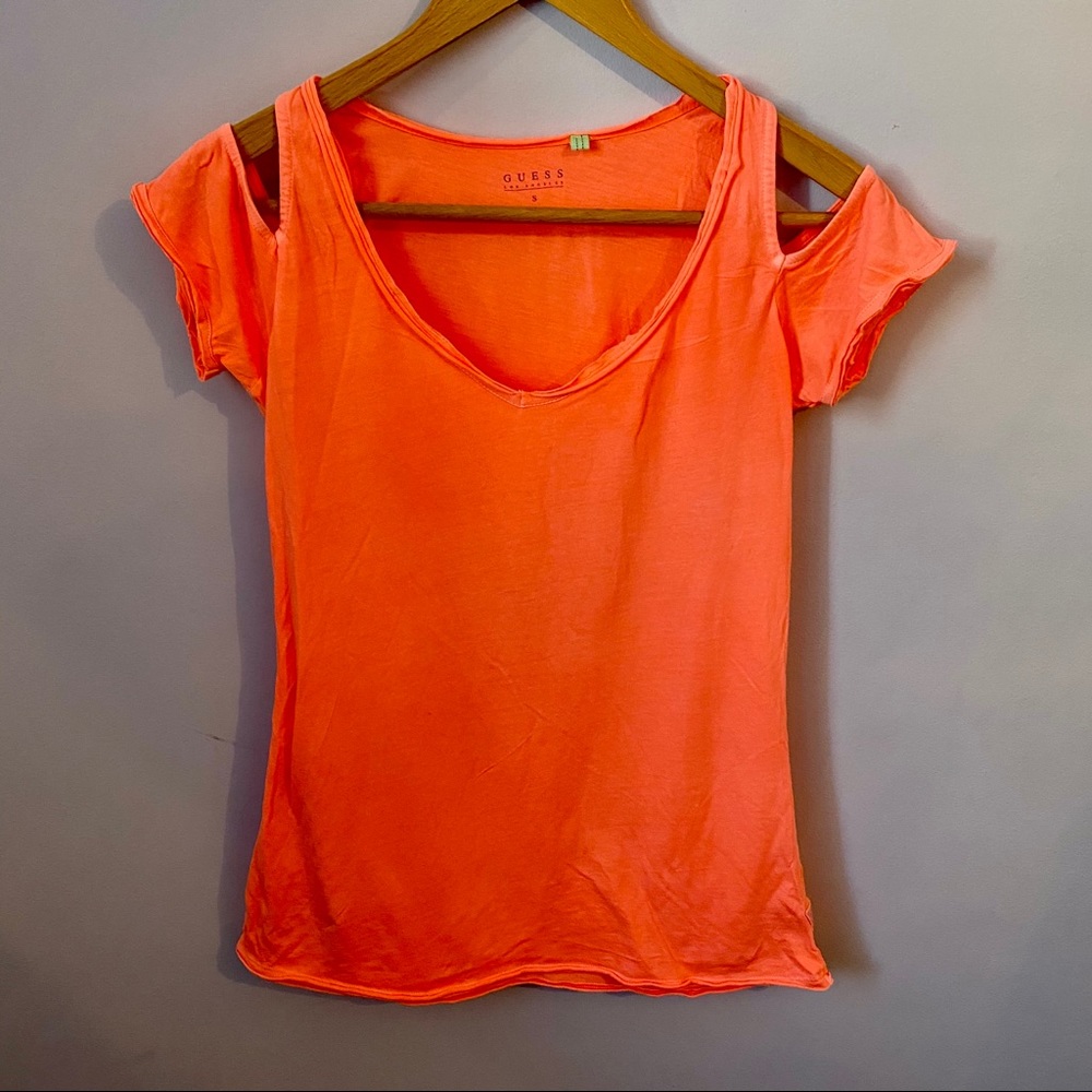 GUESS neon orange cold-shoulder top